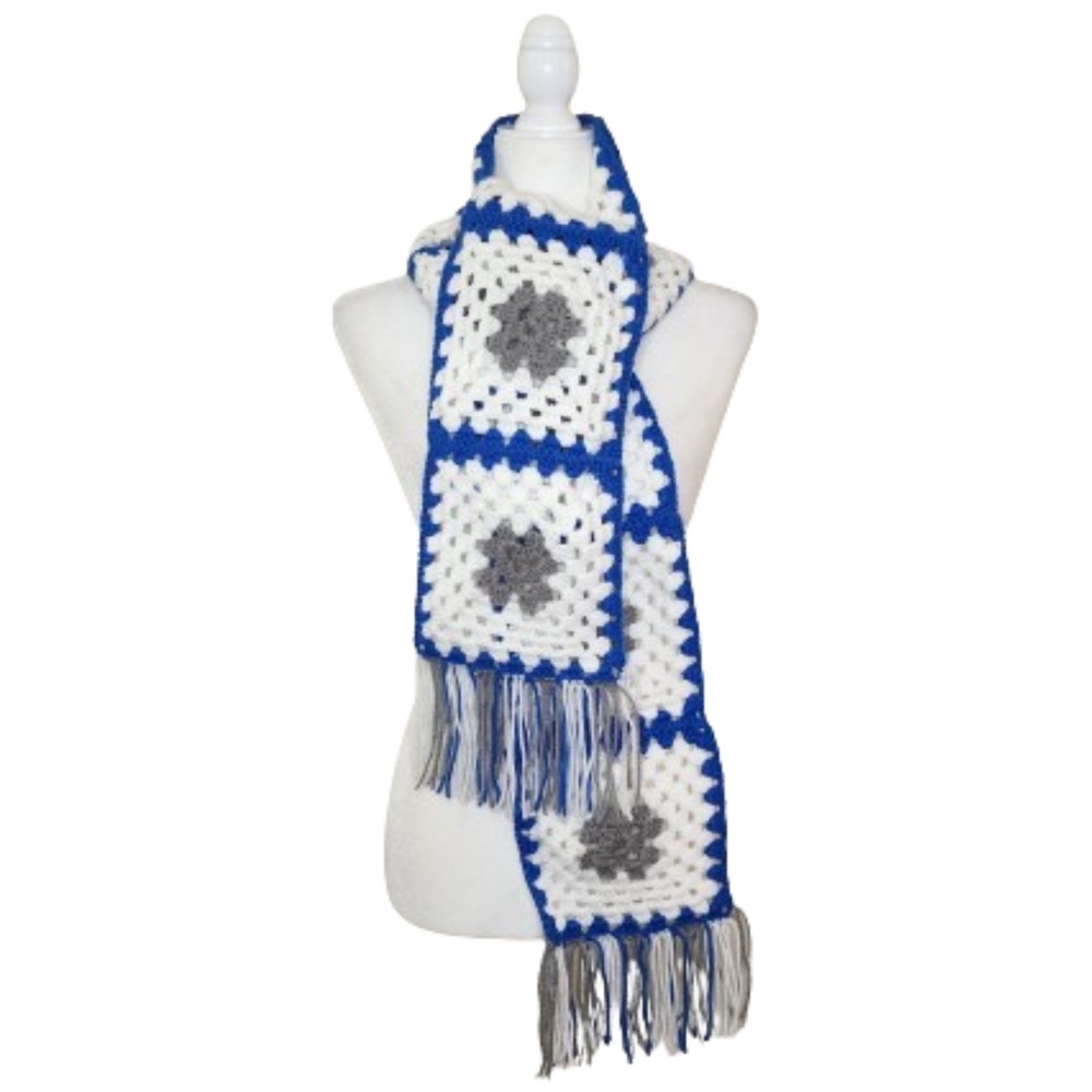 Handmade Crocheted Granny Square Scarf, OS Long
